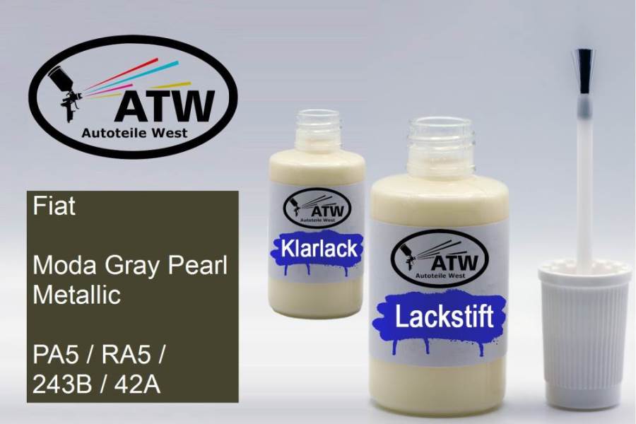 Fiat, Moda Gray Pearl Metallic, PA5 / RA5 / 243B / 42A: 20ml Lackstift + 20ml Klarlack - Set, von ATW Autoteile West.